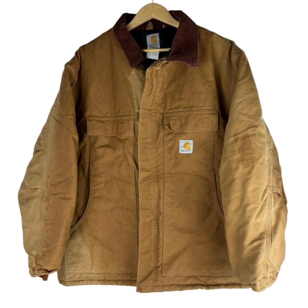 *Flawed Carhartt Arctic Duck Coat 2XL Quilt Lined Corduroy Collar USA C003 BRN - Picture 2 of 16